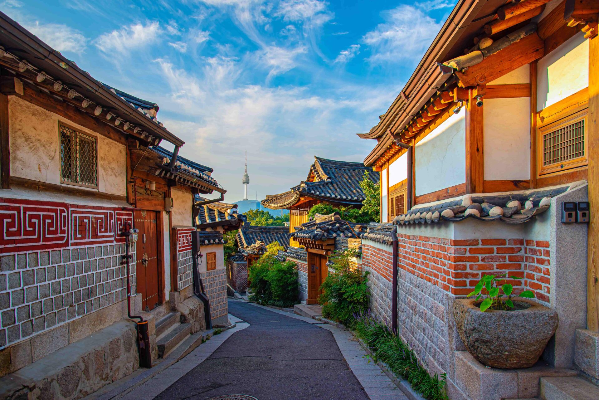 Maisons traditionnelles de Bukchon lors d’un séjour linguistique à Séoul.