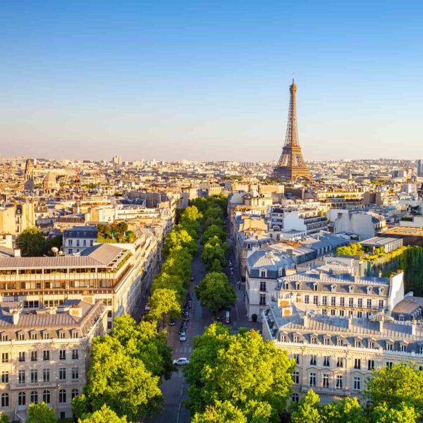 Panoramic view of Paris and the Eiffel Tower during summer