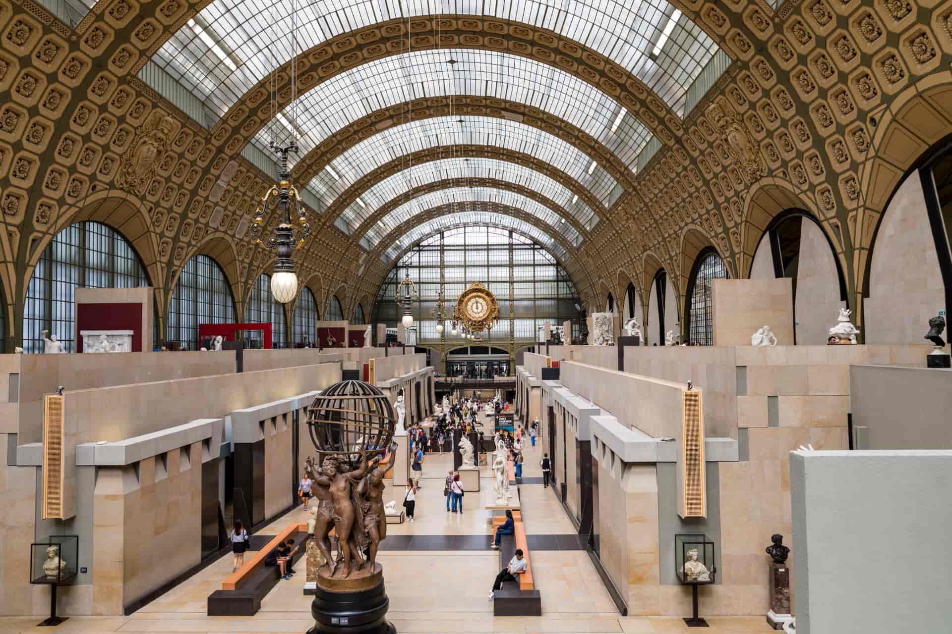 Interior of the Musée d'Orsay in Paris with its famous clock and exhibition galleries